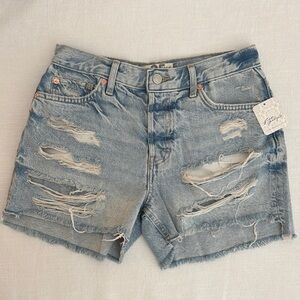 Free People Blue Jean Shorts with Distressed Frayed Hem